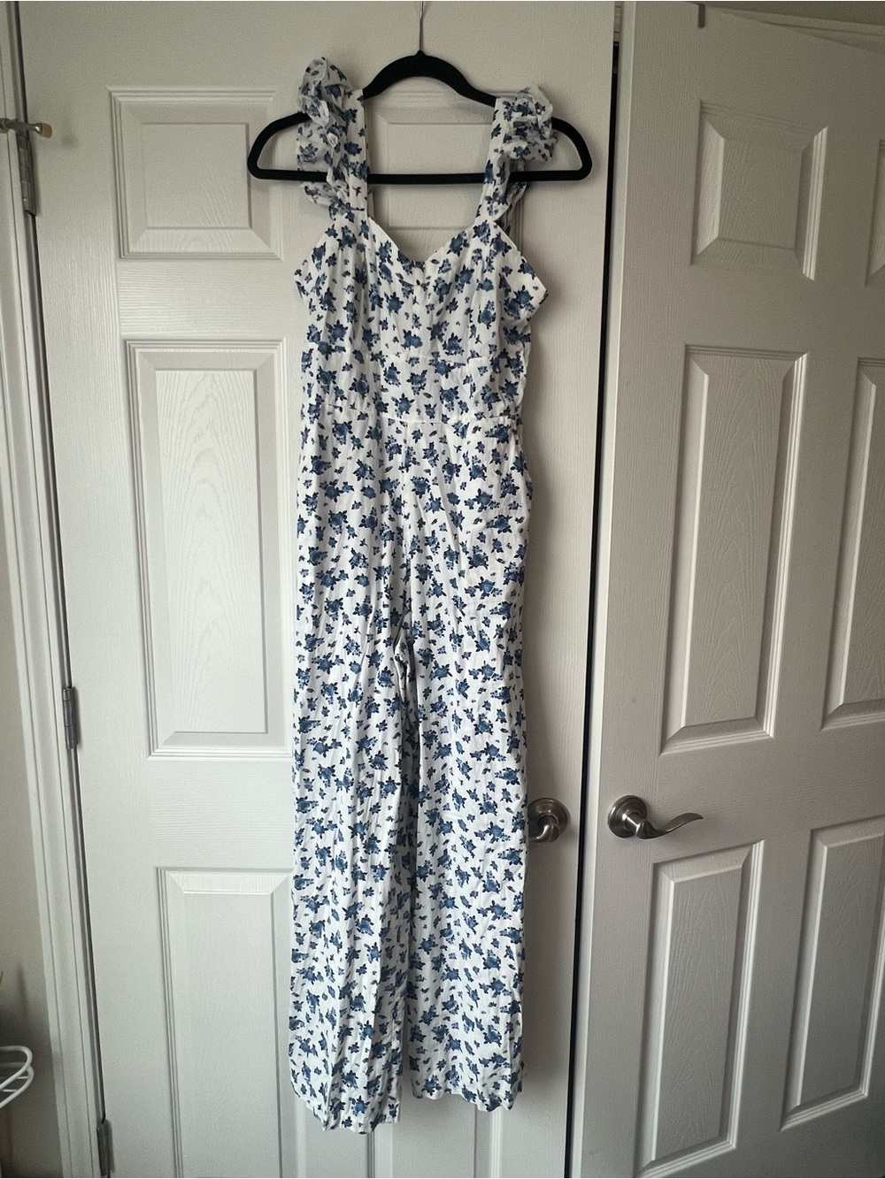 PrettyLittleThing White Jumpsuit with Blue Floral Print